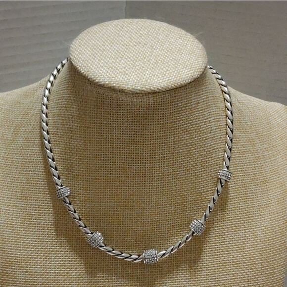 Brighton Meridian Silver Plated Braided Twist Barrel Crystal Accent Necklace - Picture 2 of 5
